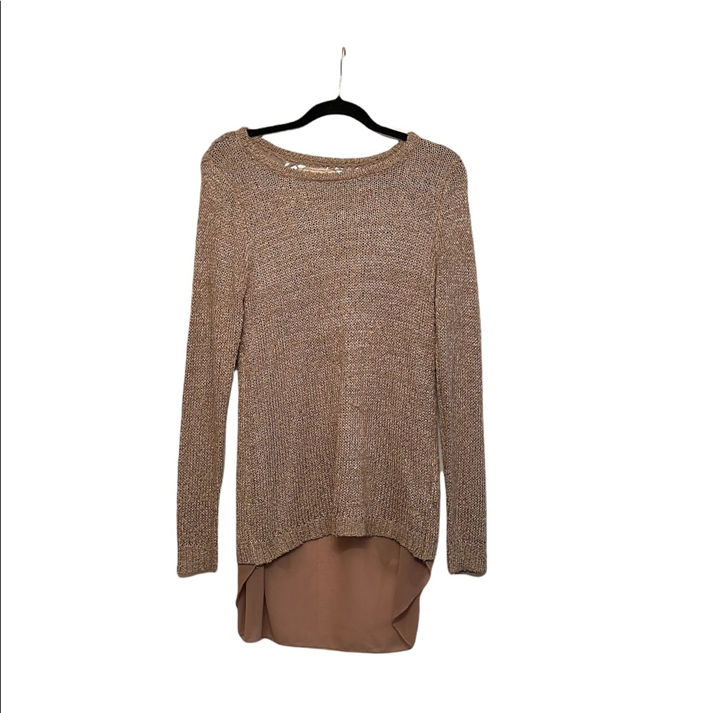 Size S/M A’reve Light Brown Boutique Hi Lo Top With Crochet Sheer Back